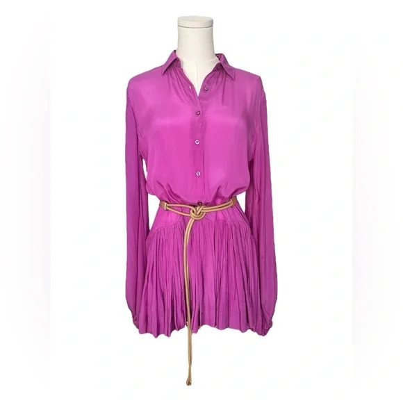 Purple Silk Mini Dress Karina Grimaldi Constance Solid Women Size XS Sm NO BELT - Picture 6 of 16